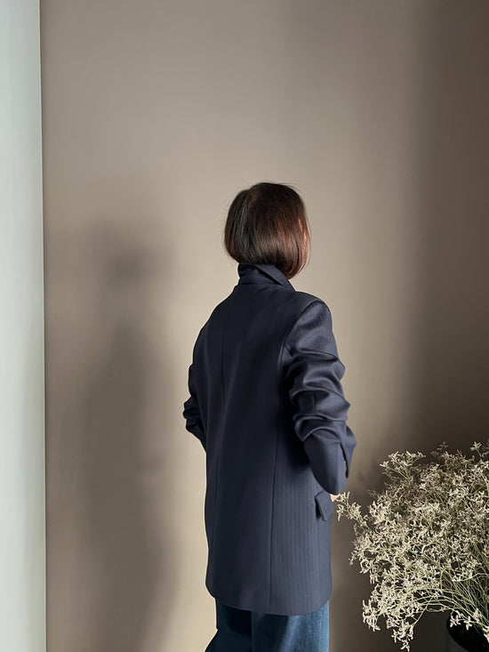 Giacca gessata over in punto stoffa navy