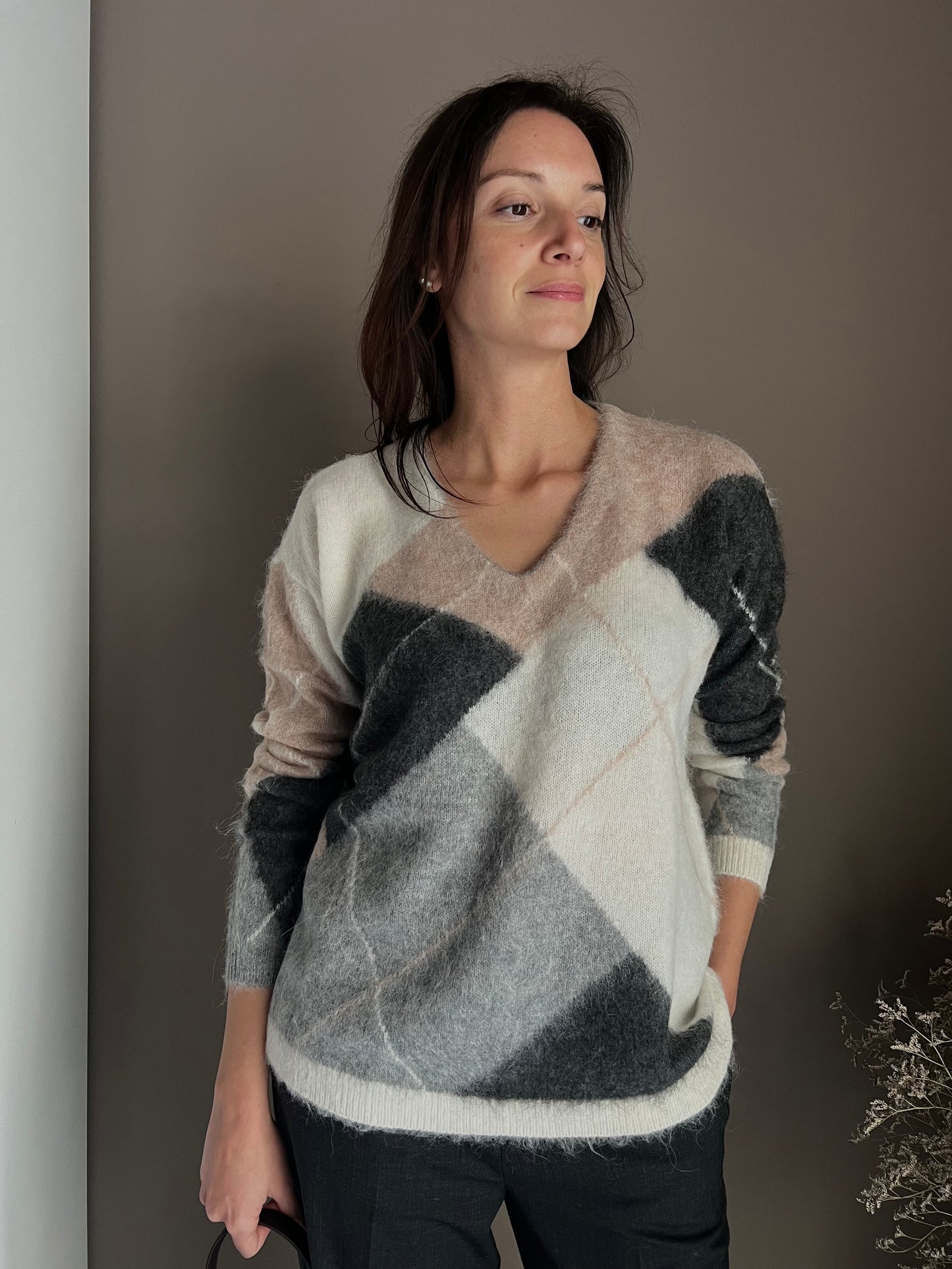 Maglia a Losanghe in misto lana e alpaca