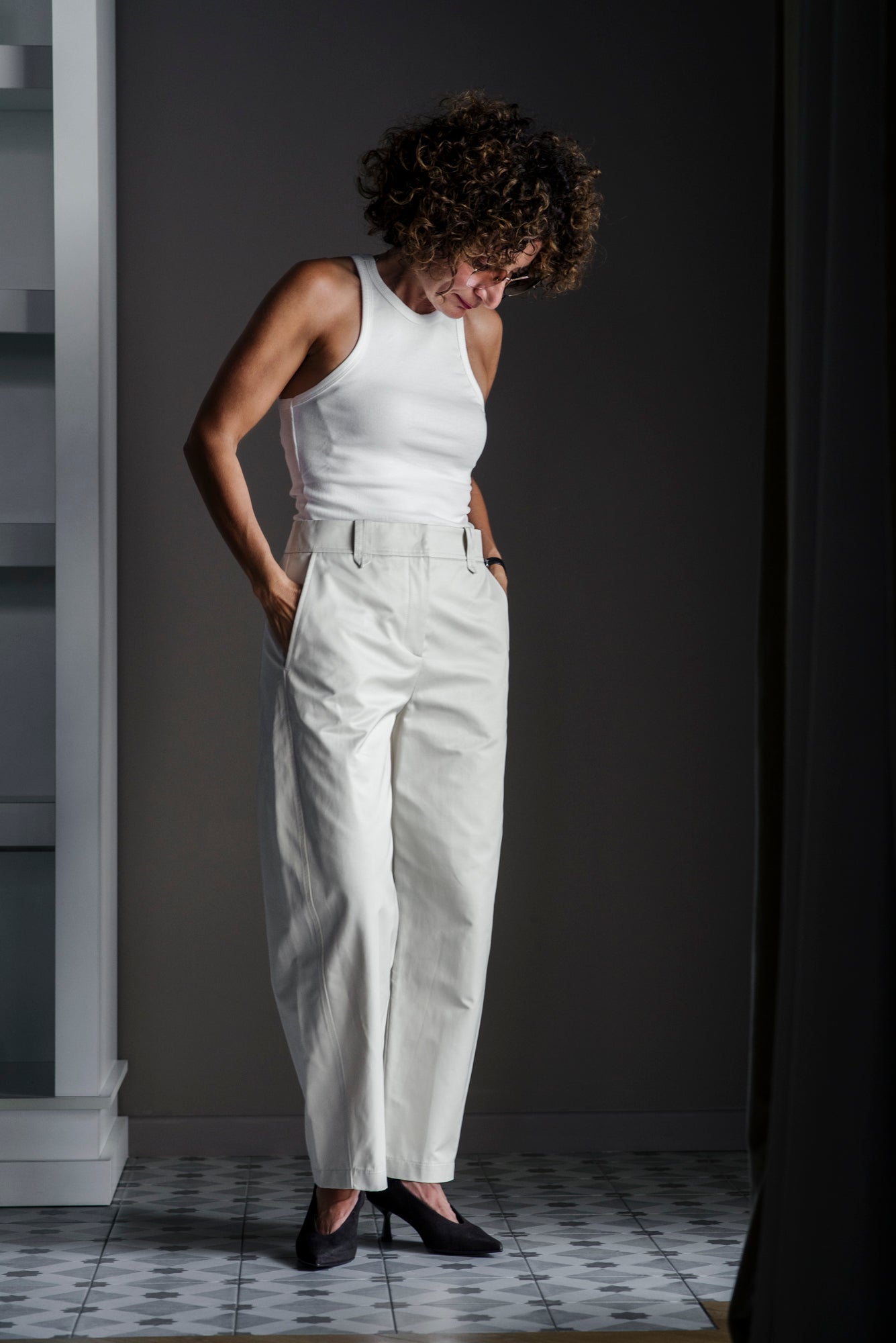Pantalone in cotone barrel fit White Sand