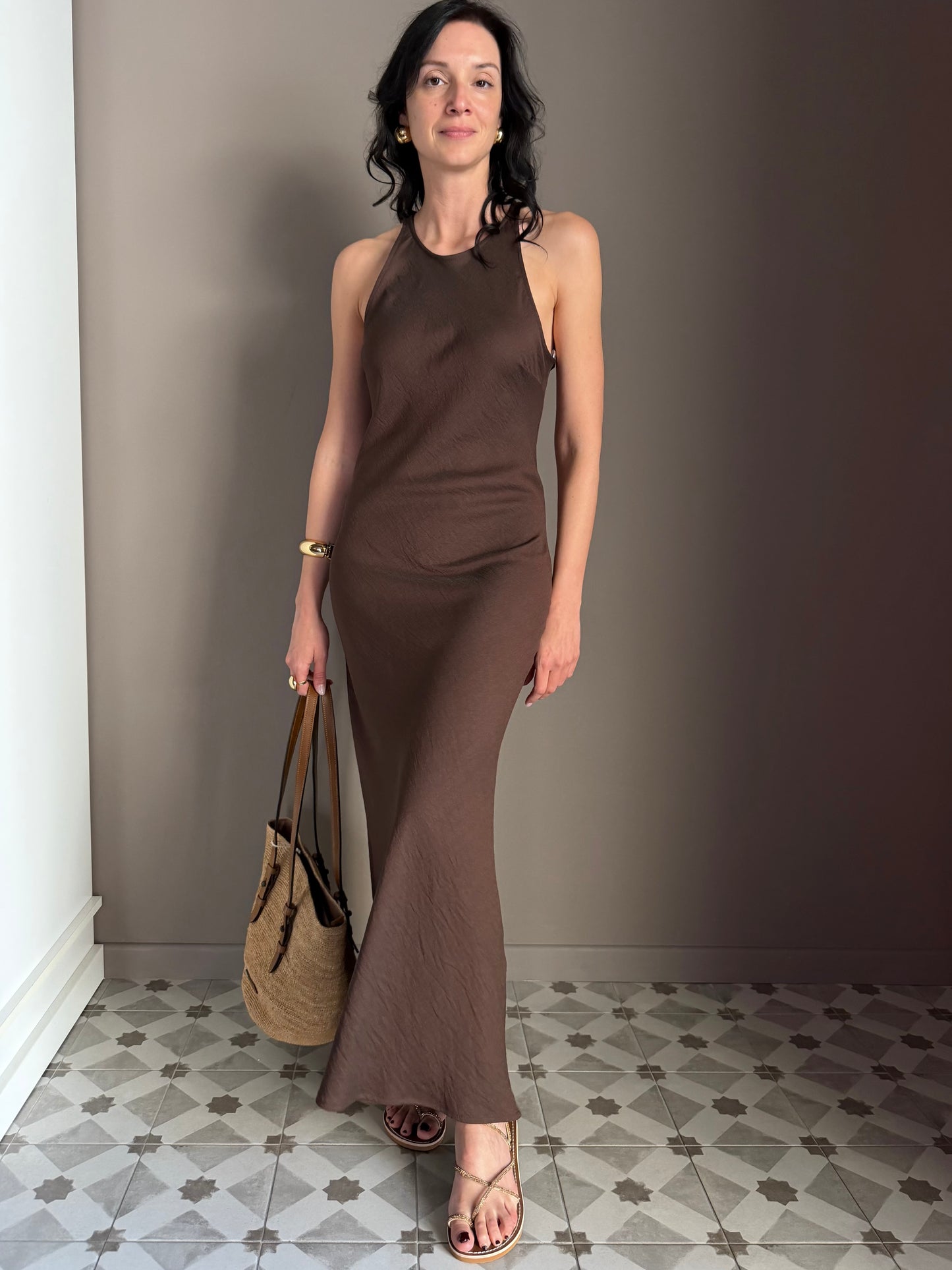 Abito Lungo Marrone Scuro – So Allure
