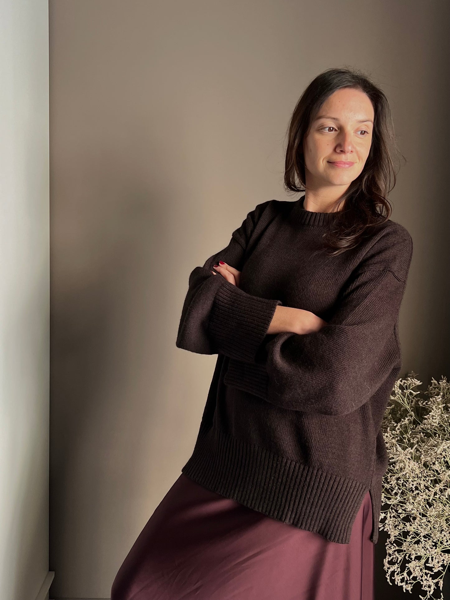 Maglia oversize girocollo Fondente