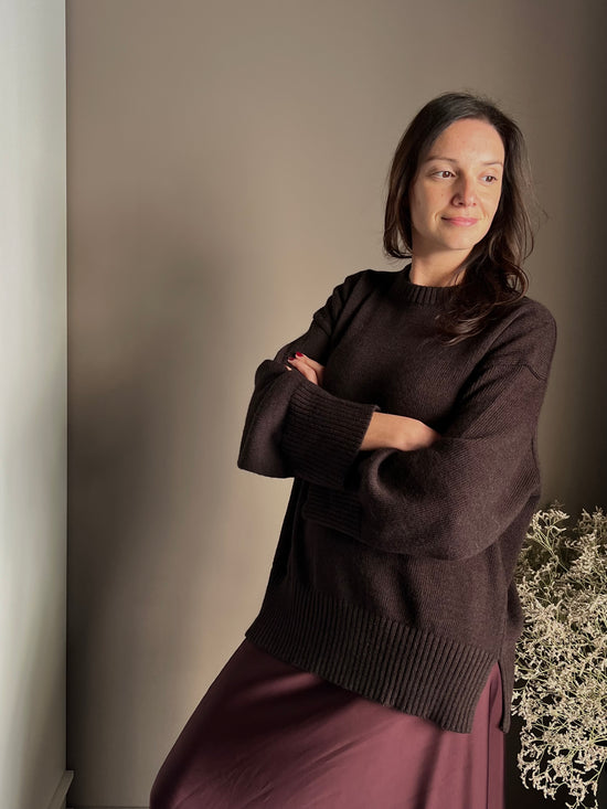 Maglia oversize girocollo Fondente