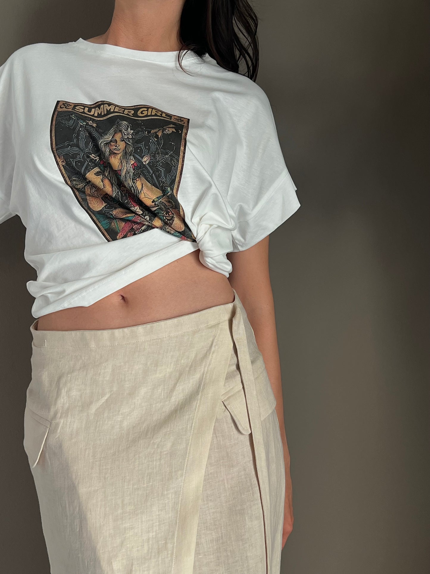 Gonna in lino Midi Beige