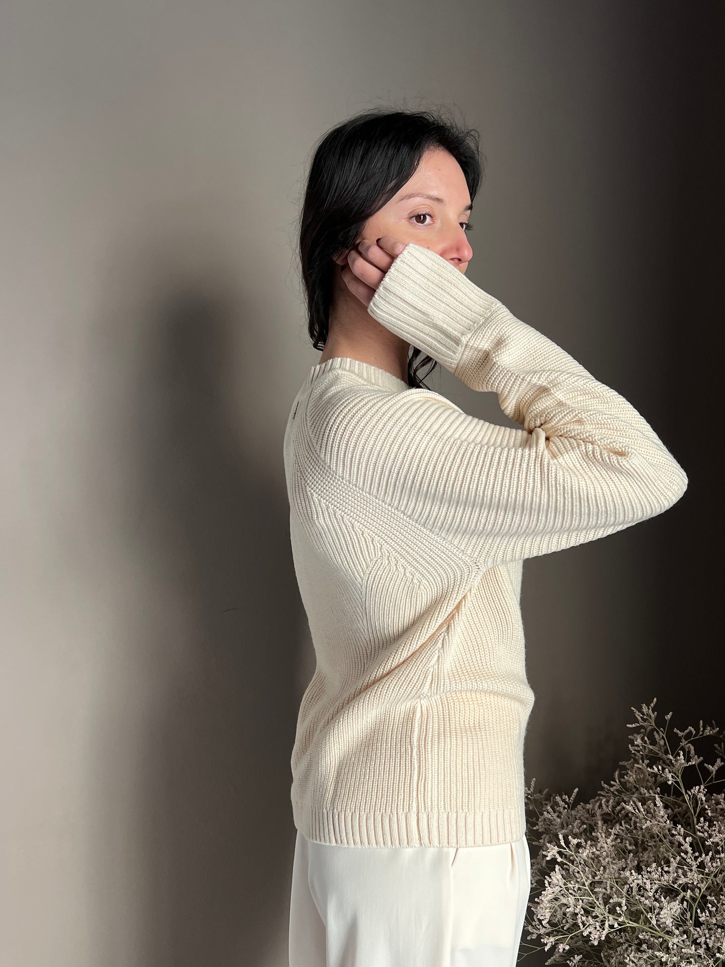 Maglia girocollo in misto lana Wooly White