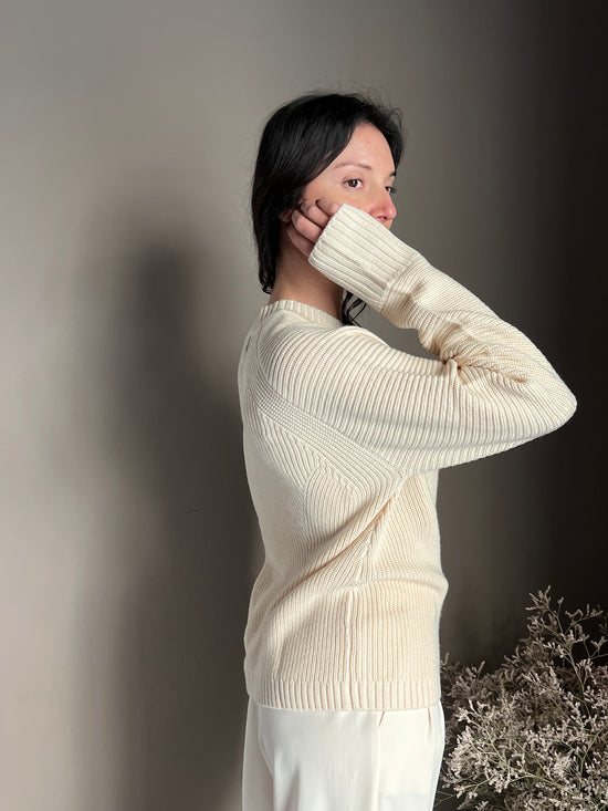 Maglia girocollo in misto lana Wooly White