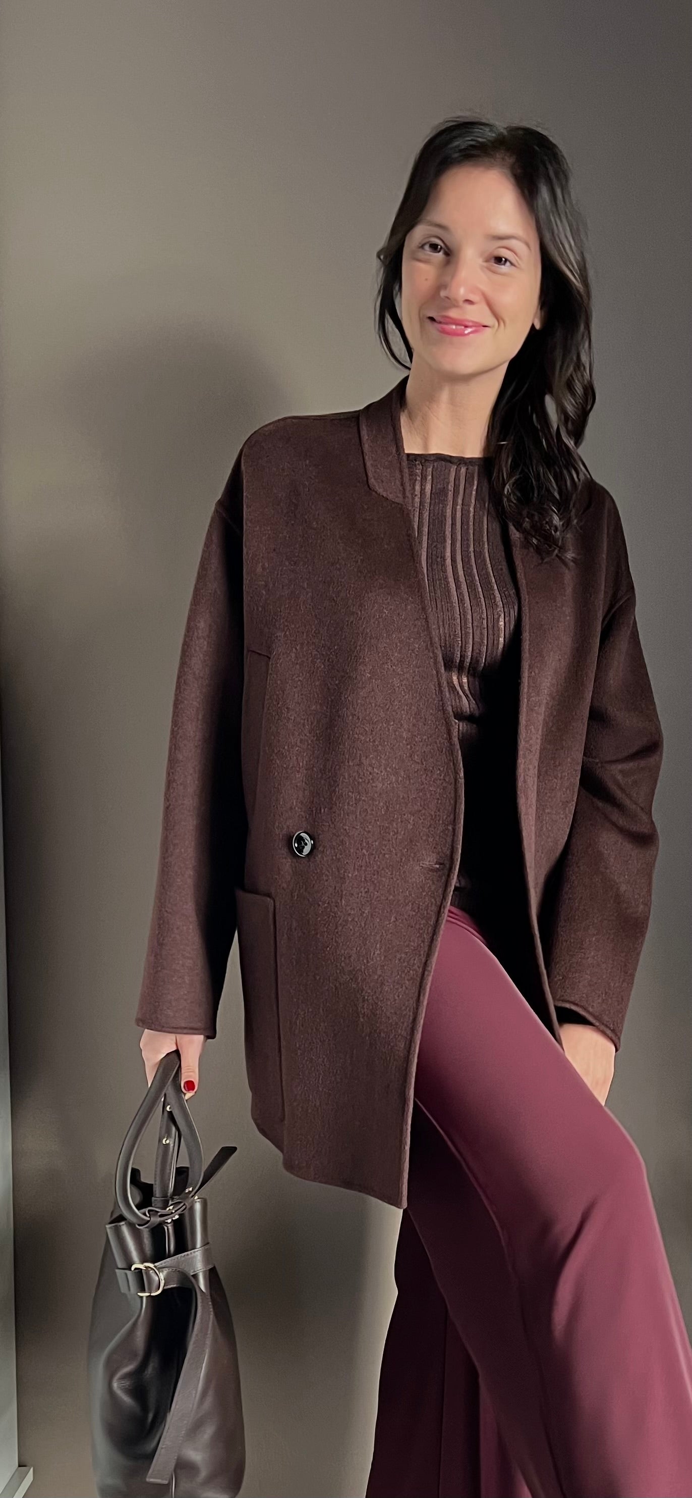 Cappotto in pura lana oversize con sciarpa abbinata