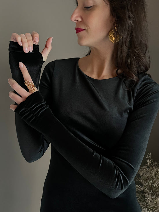 Abito lungo in velluto nero