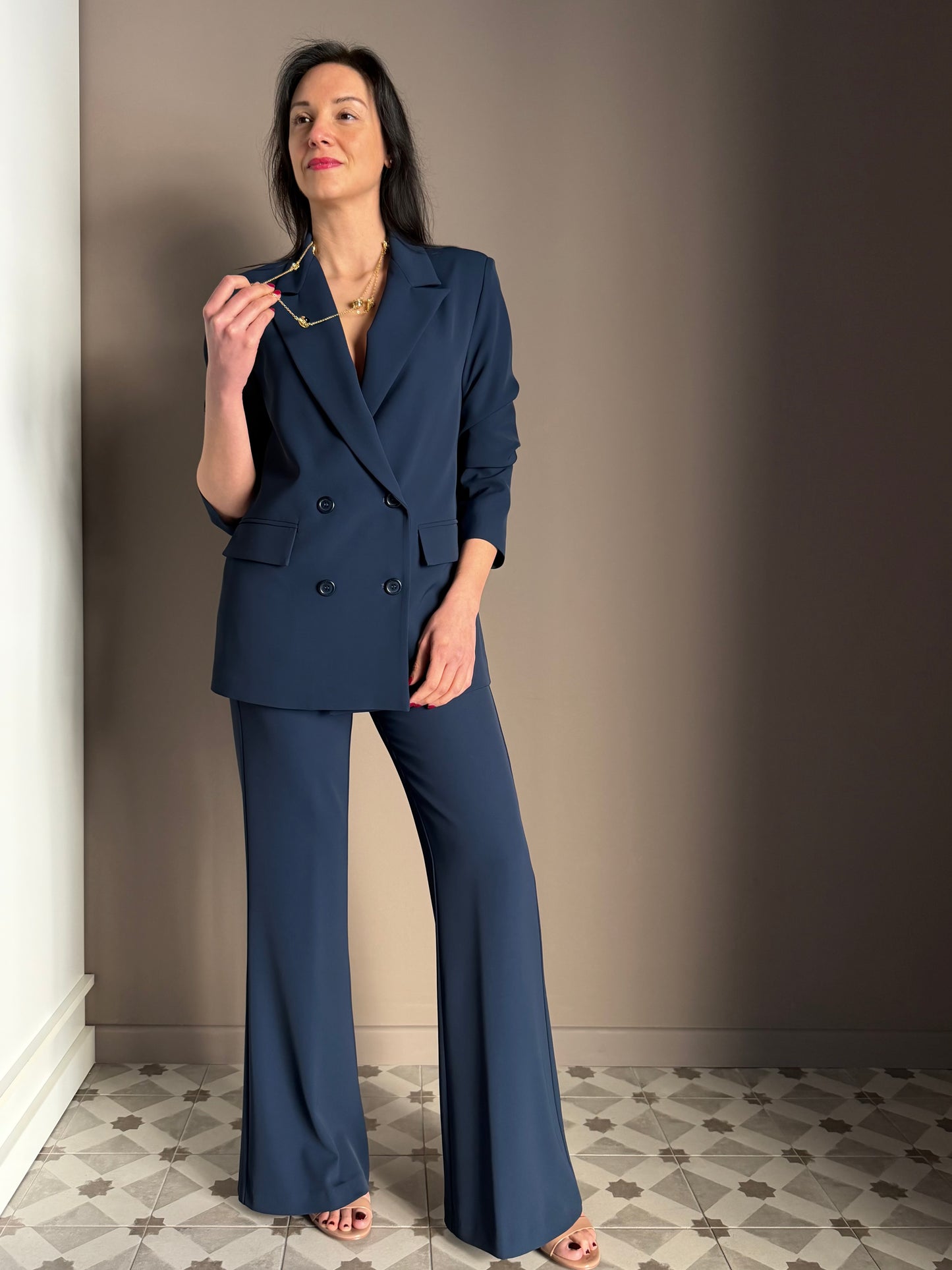 Giacca doppio petto in crepe Navy