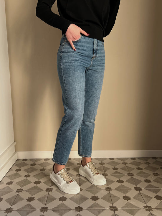 Pantalone denim vita alta