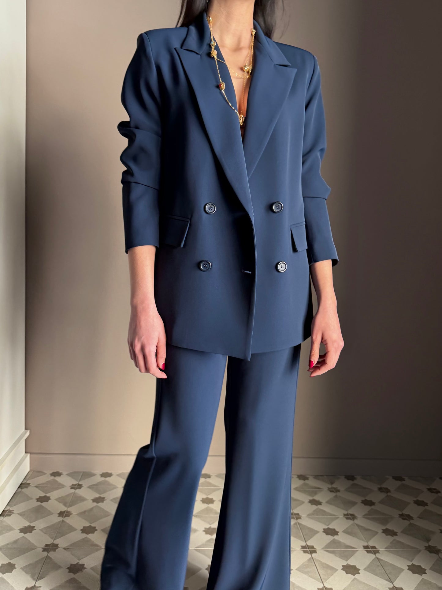 Giacca doppio petto in crepe Navy