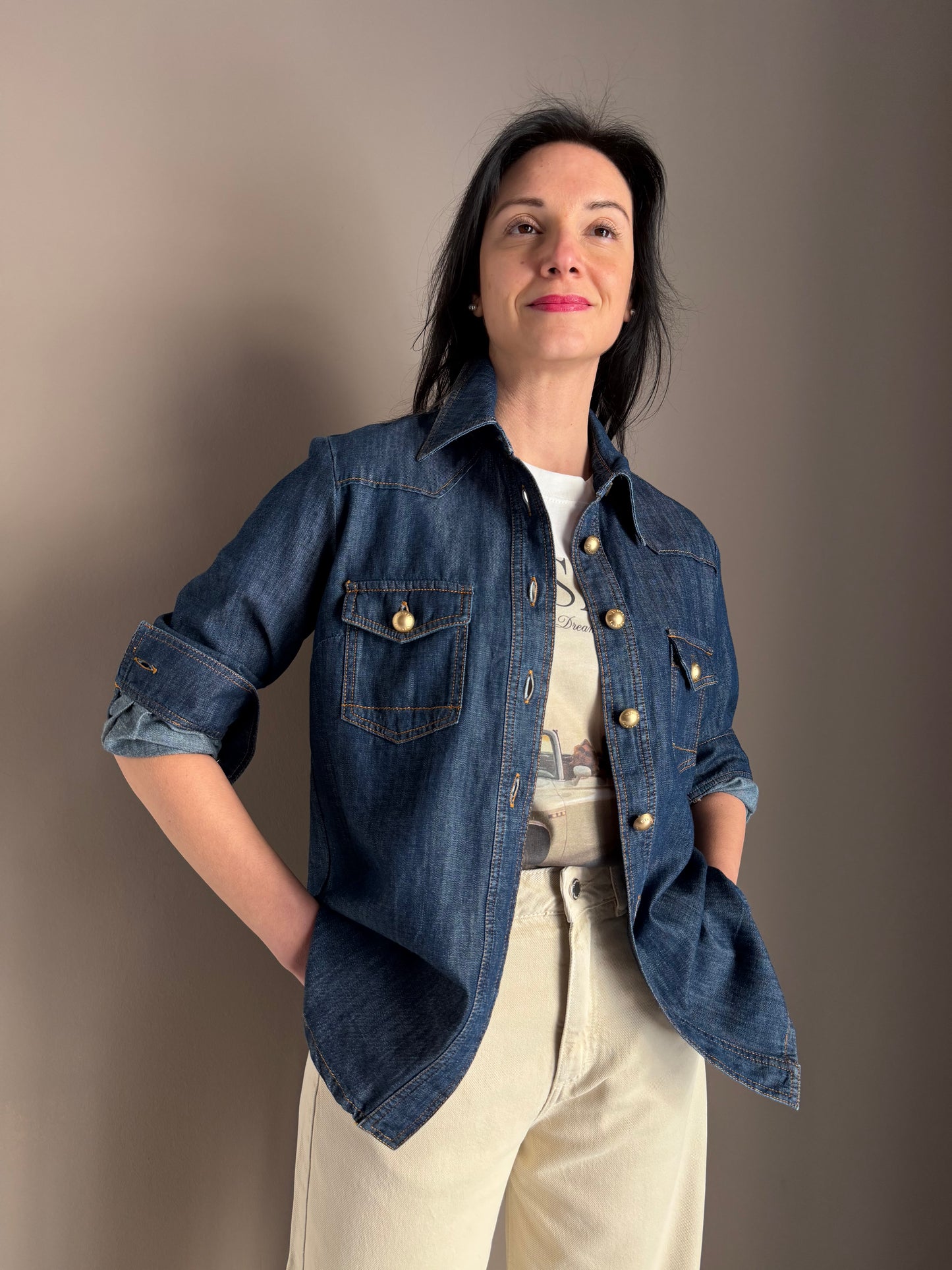 Camicia in Demin con dettagli Gold