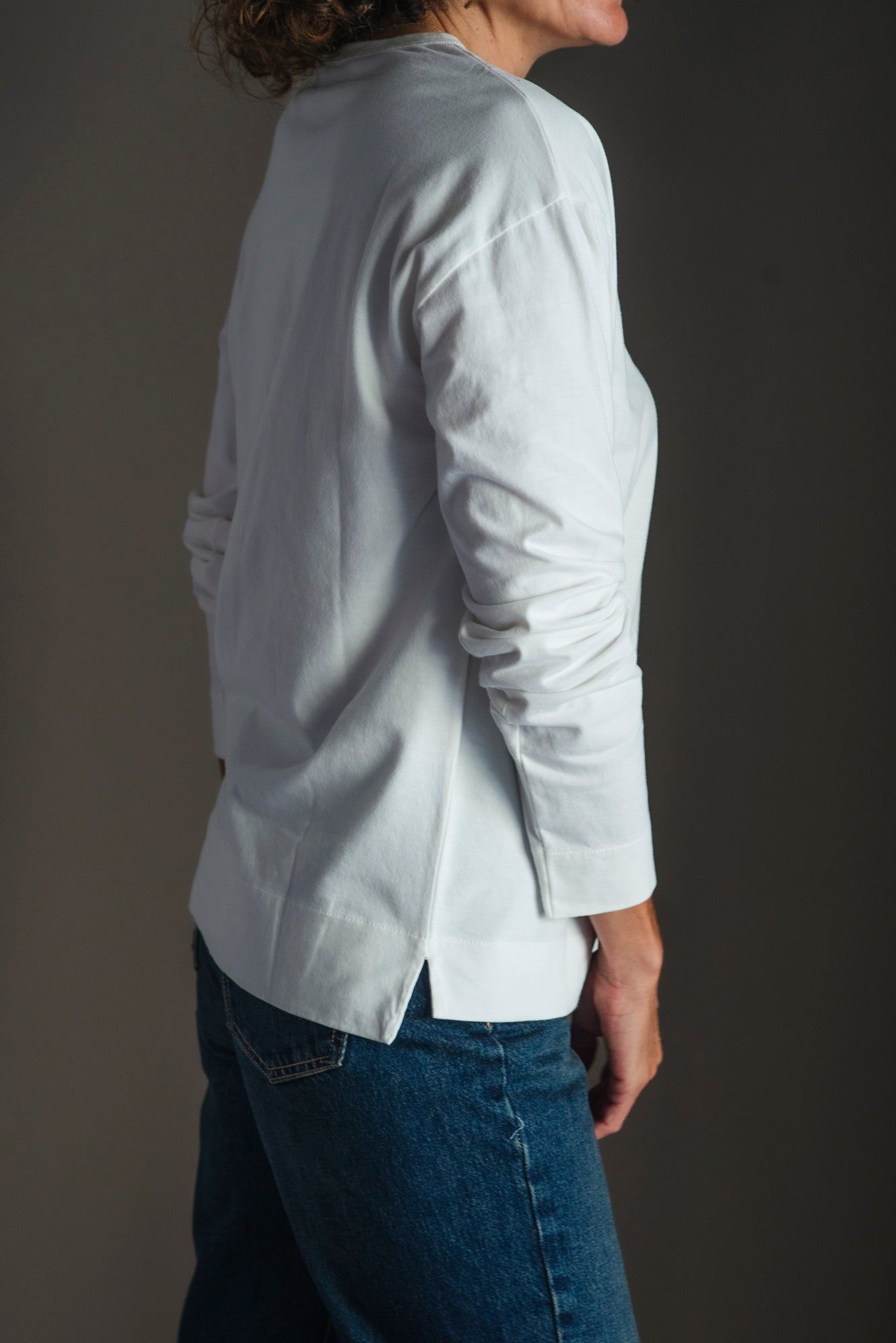 T-shirt manica lunga in cotone soft-touch Bianco Latte