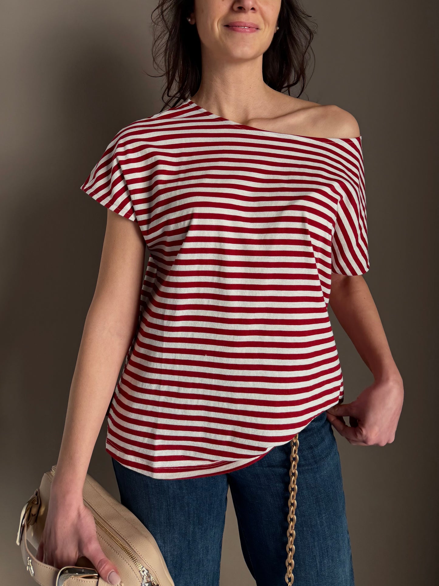 T-shirt boxy a righe manica corta