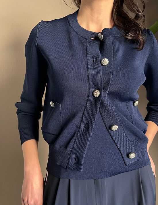 Cardigan in viscosa blu con bottoni dorati