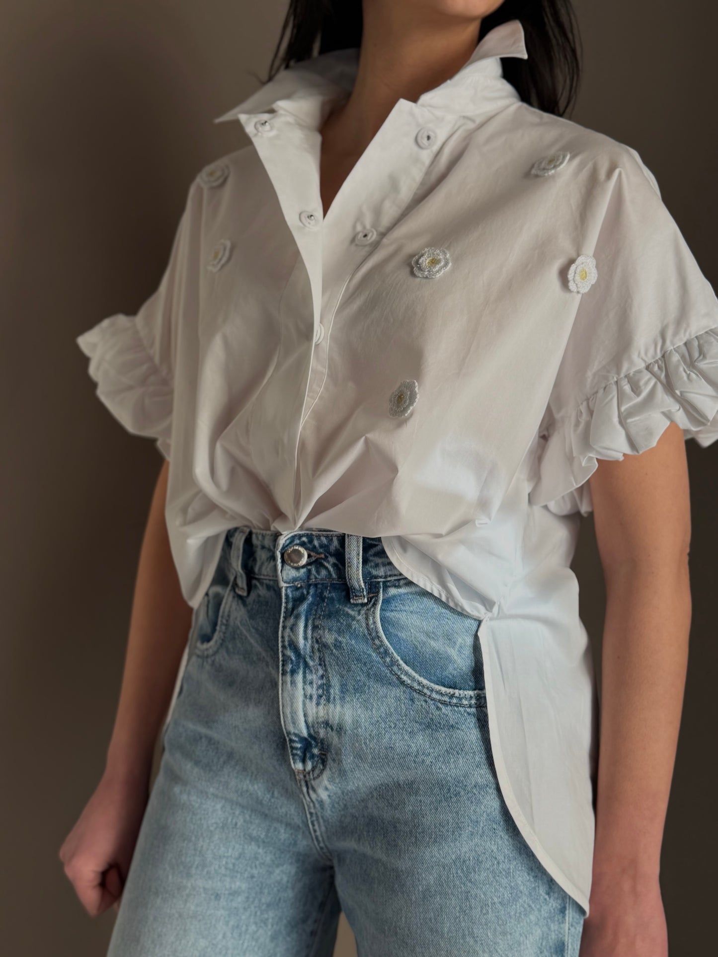 Camicia in Popeline con Margherite Crochet