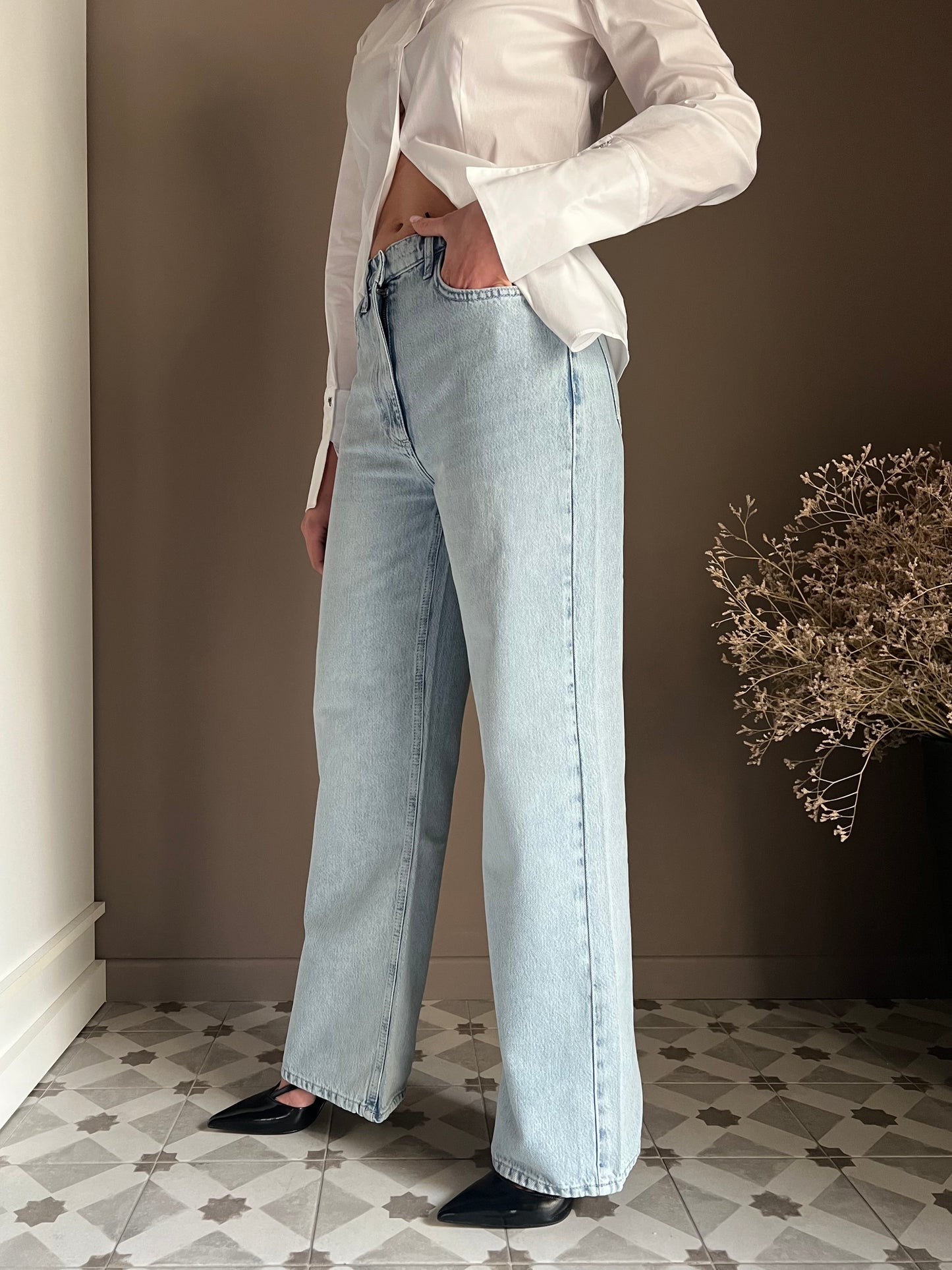 Pantalone denim wide-leg new last wash