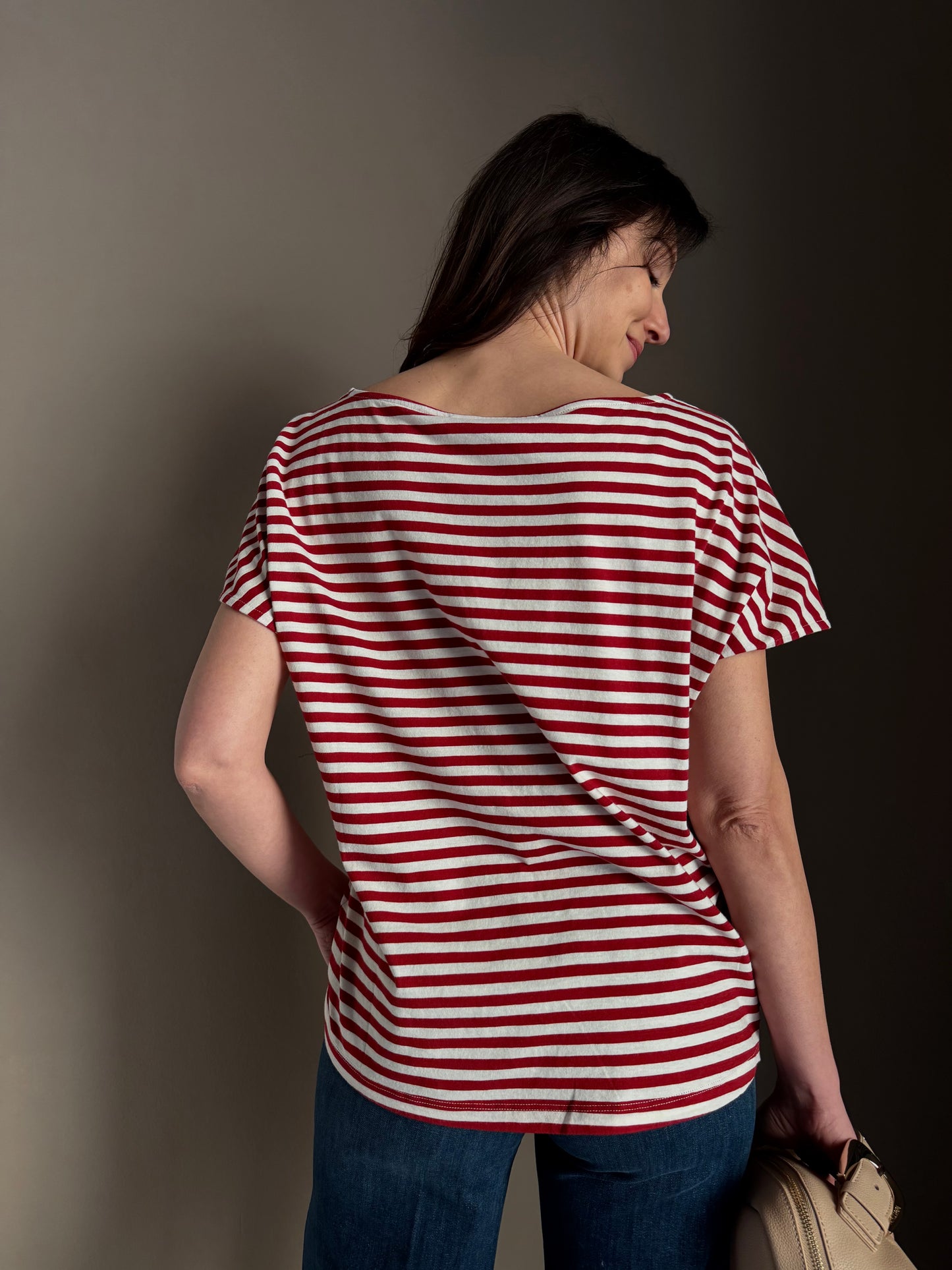 T-shirt boxy a righe manica corta