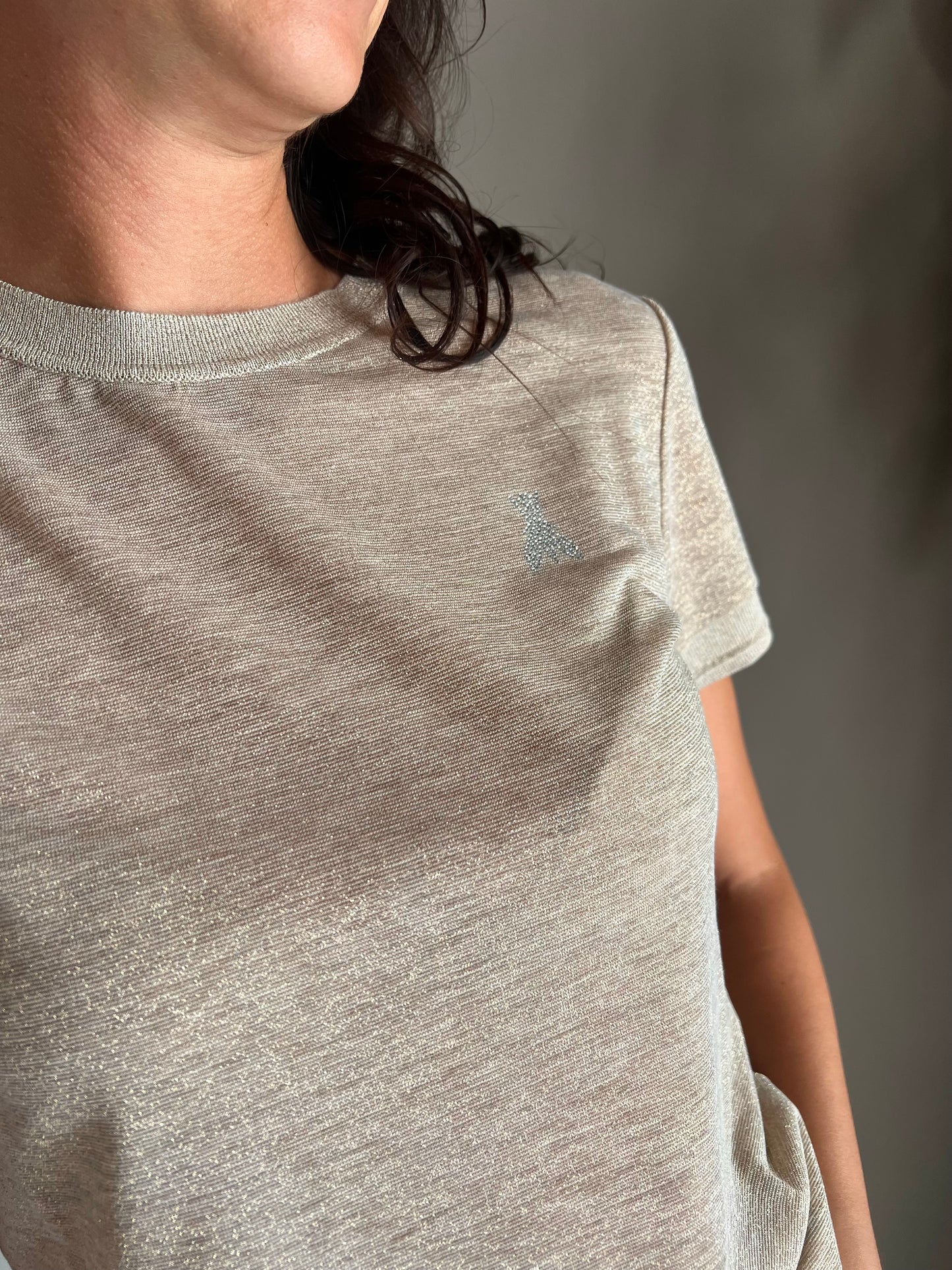 Maglia in viscosa e lurex beige