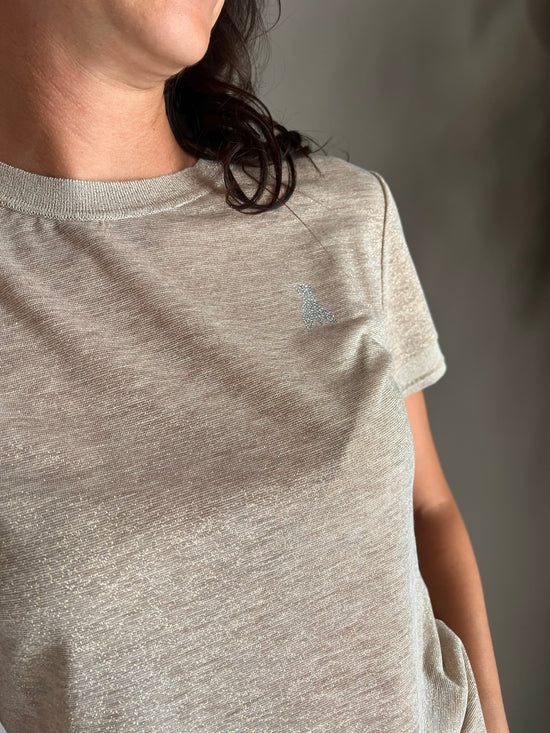 Maglia in viscosa e lurex beige