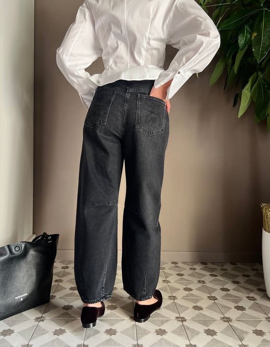 Pantalone denim vita bassa baloon Nero