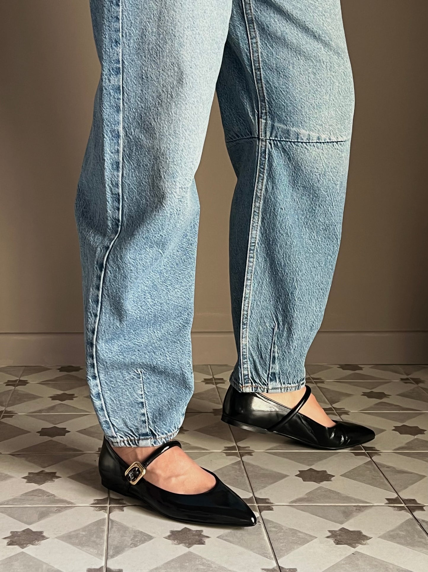 Pantalone denim vita bassa a baloon