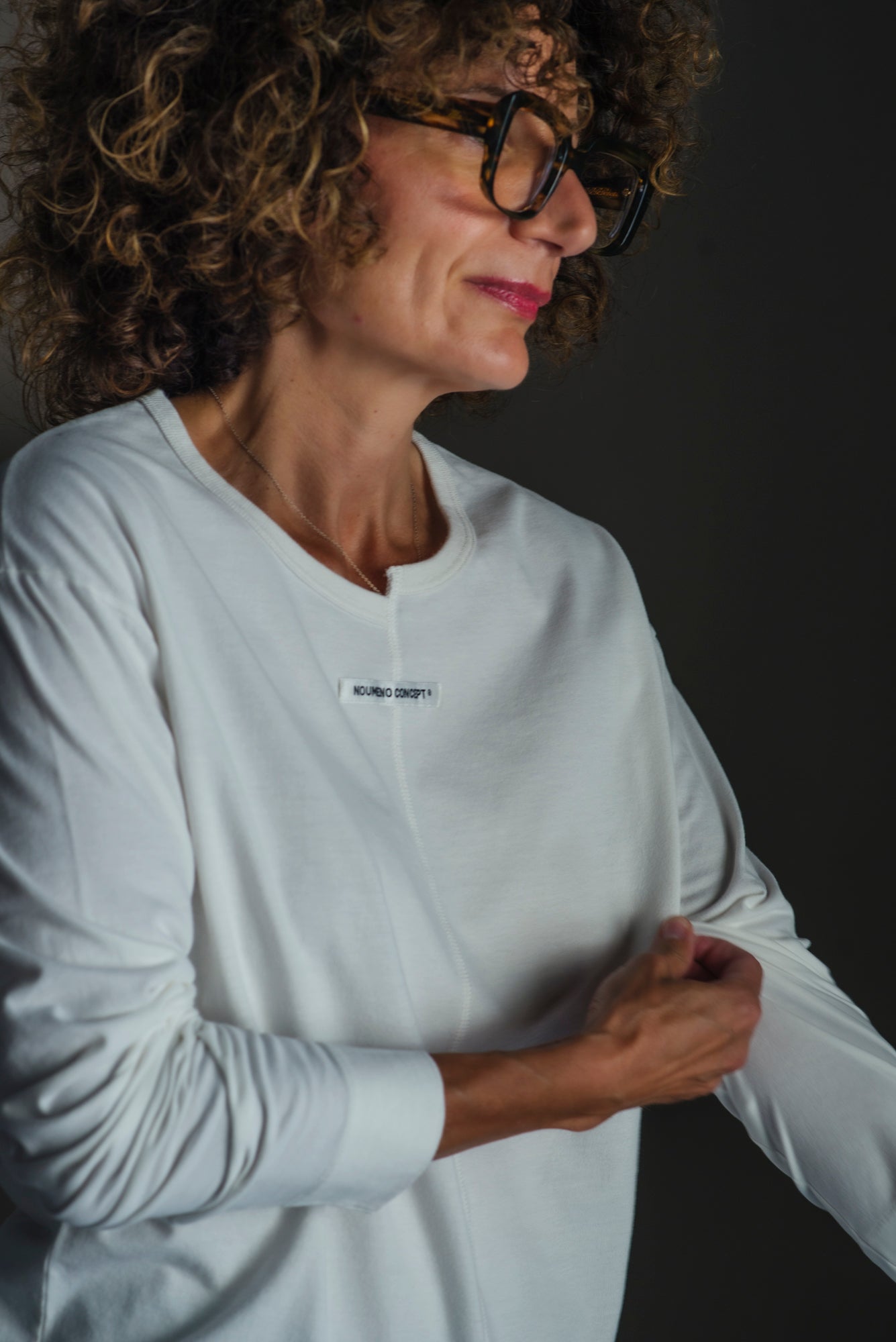T-shirt manica lunga in cotone soft-touch Bianco Latte