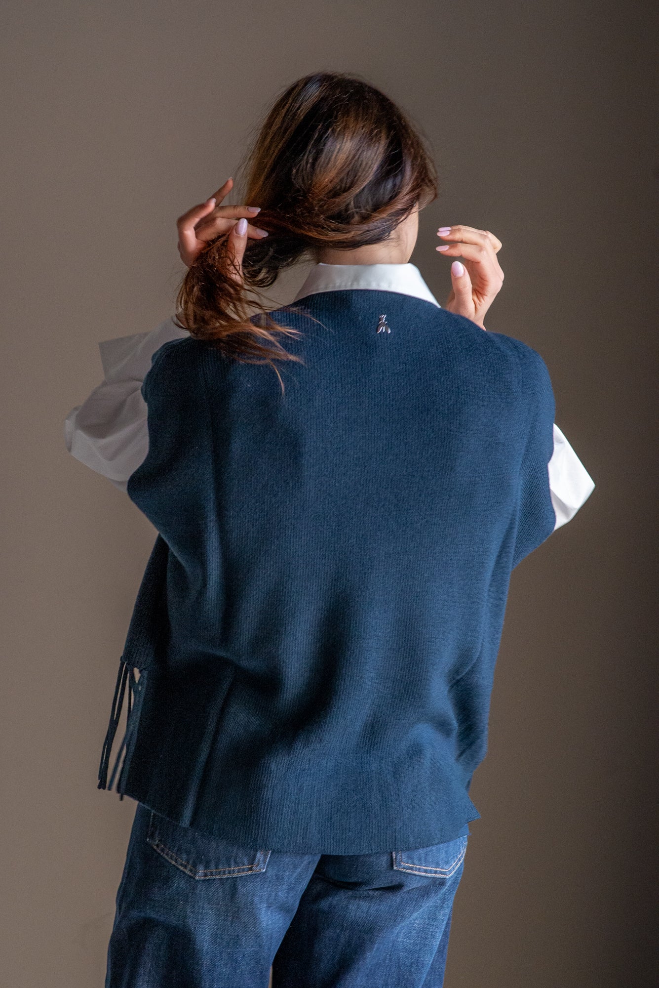 Gilet/Poncho in pura lana blu