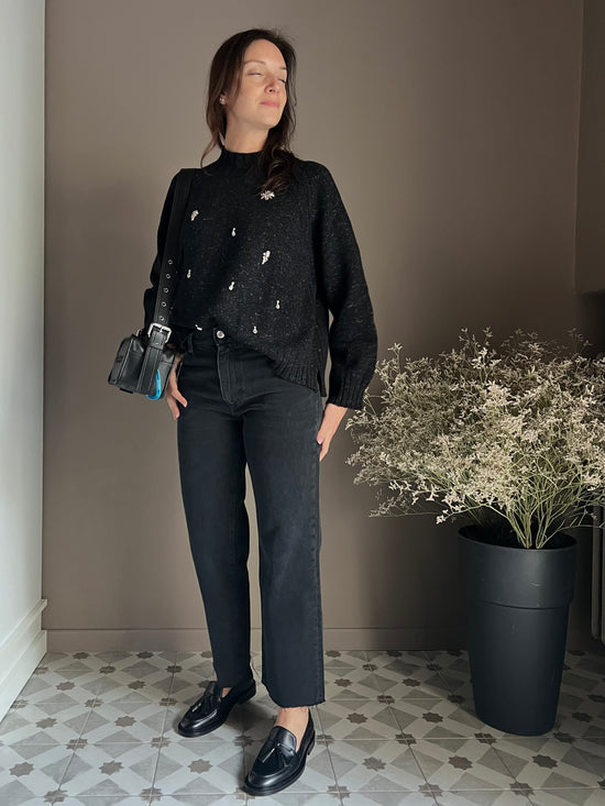 Maglioncino in pura lana mélange con dettagli jewels