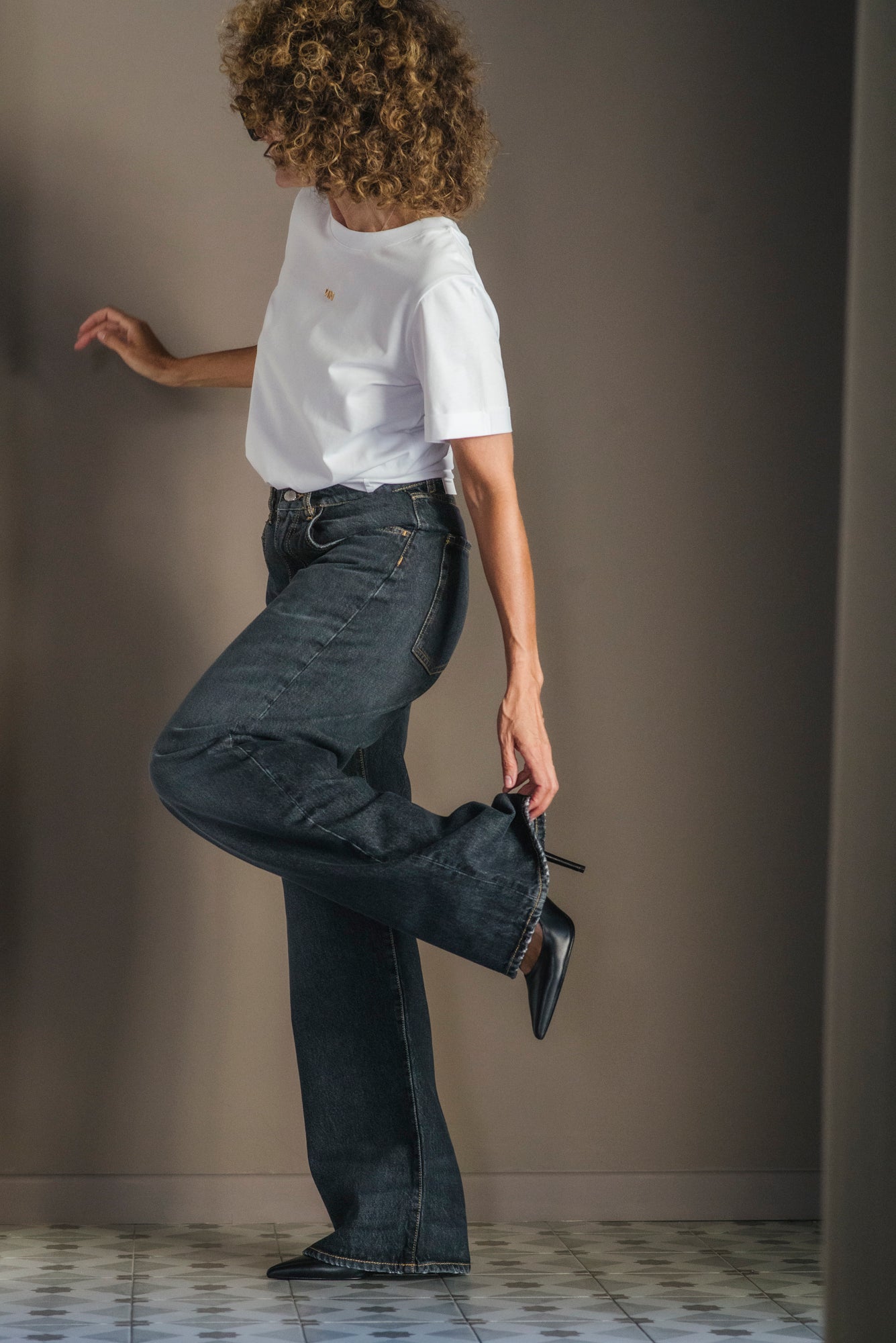 Pantalone denim modello Poppy- Grigio nero