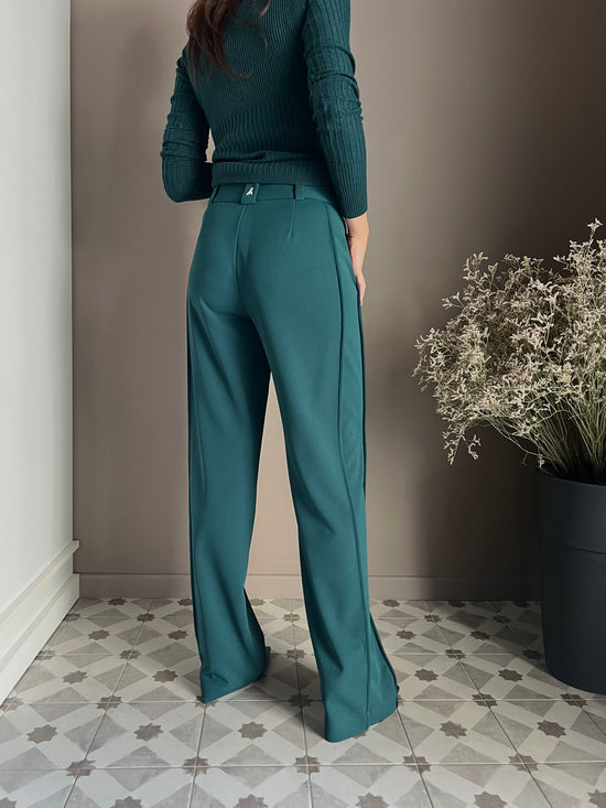 Pantalone a palazzo in crêpe fluid Deep Green