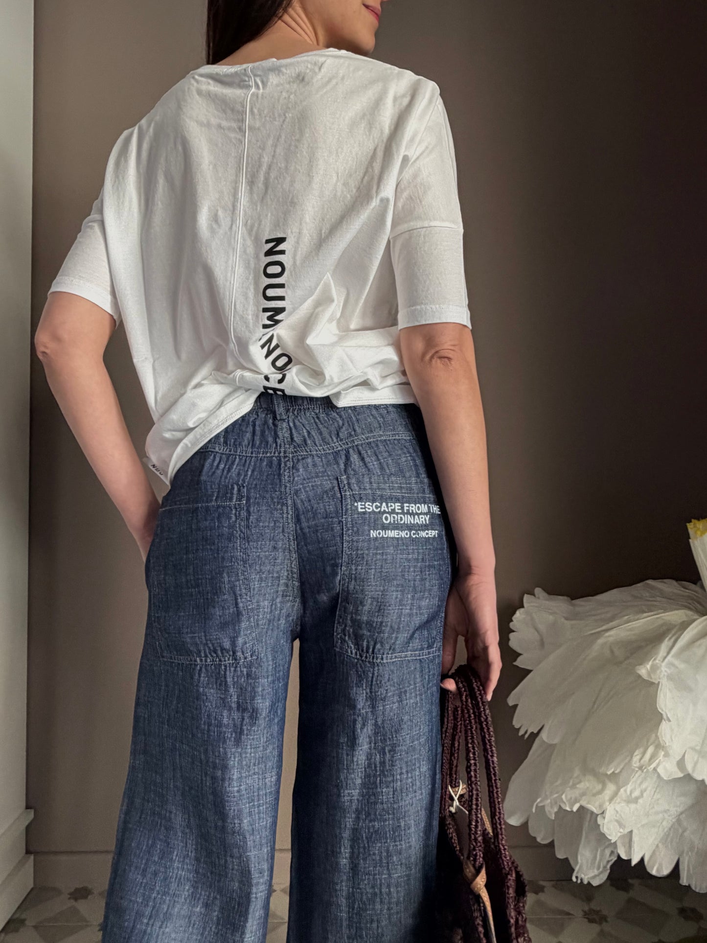 Pantalone chambray in cotone e Lyoncell