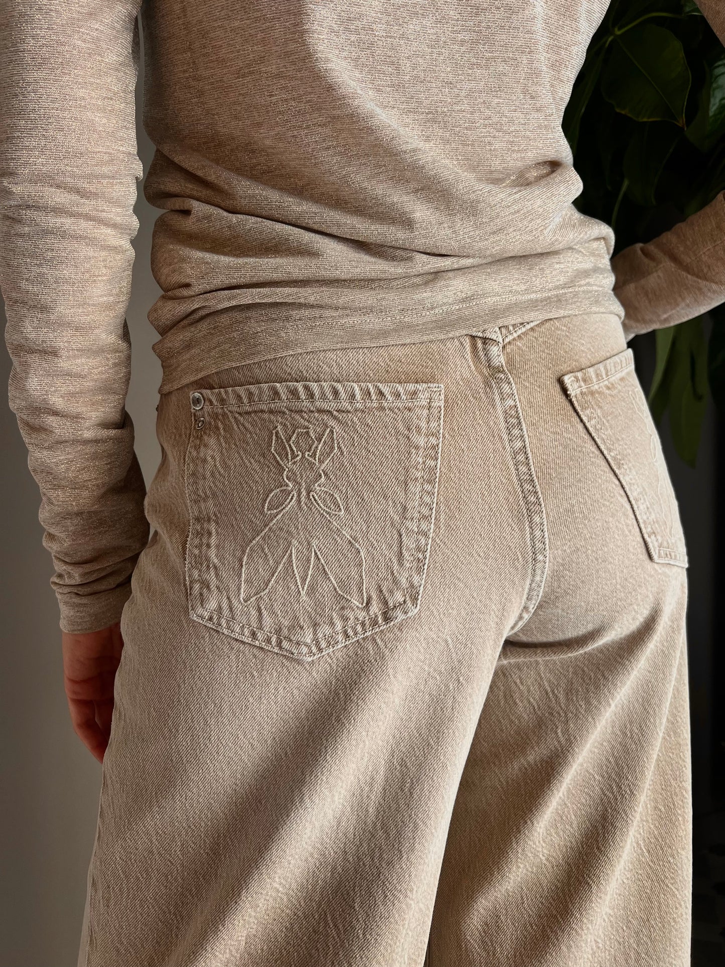 Pantalone Denim a gamba larga beige