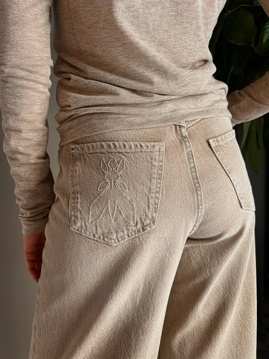 Pantalone Denim a gamba larga beige