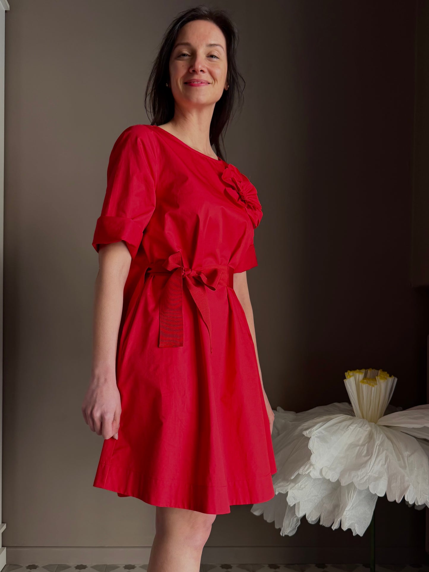 Abito Nenette rosso con fiore
