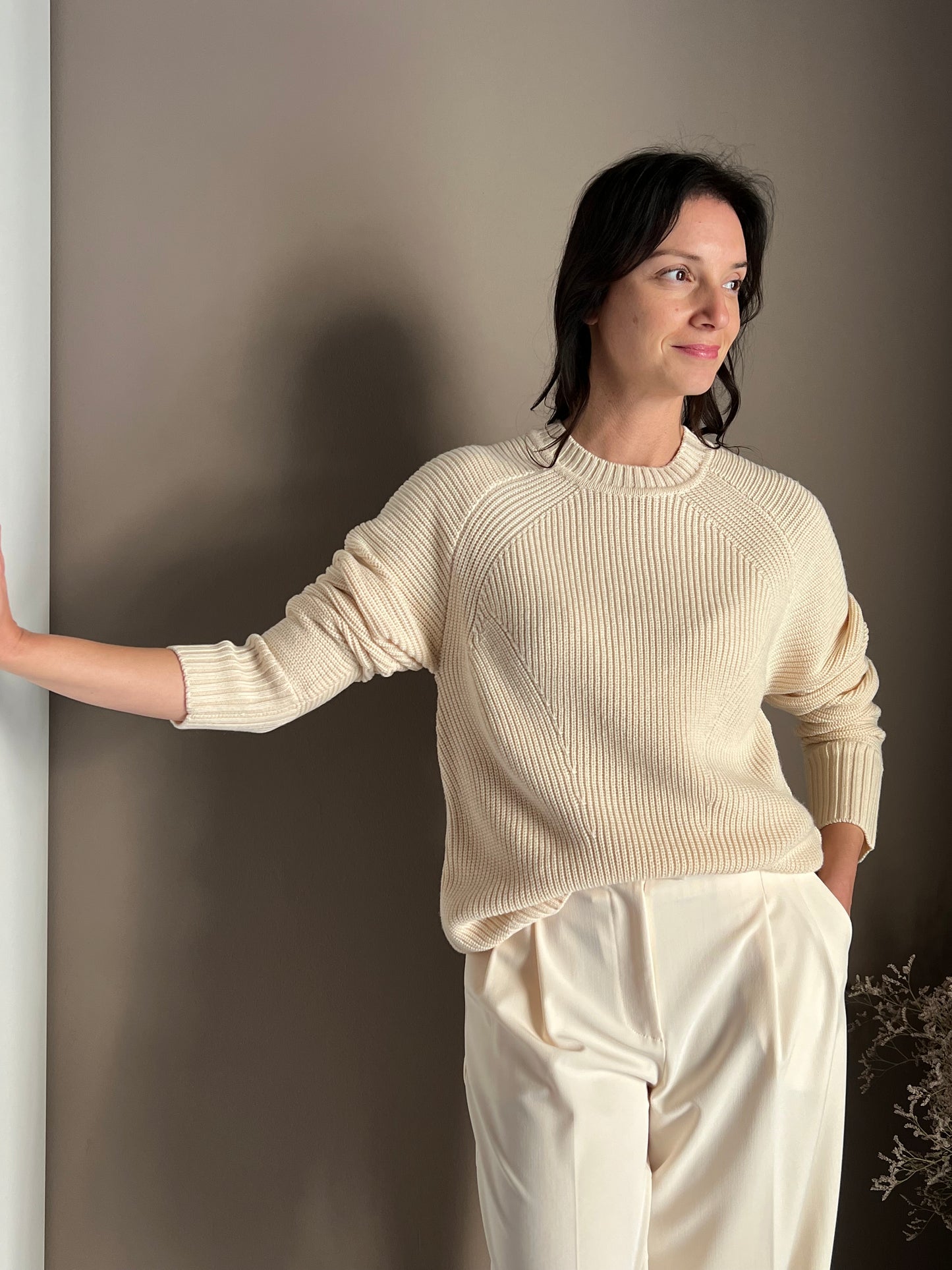 Maglia girocollo in misto lana Wooly White