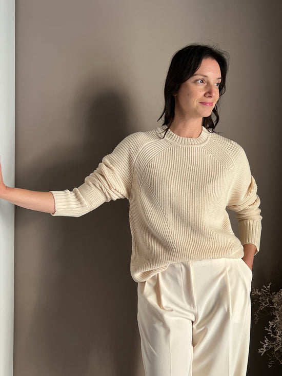 Maglia girocollo in misto lana Wooly White