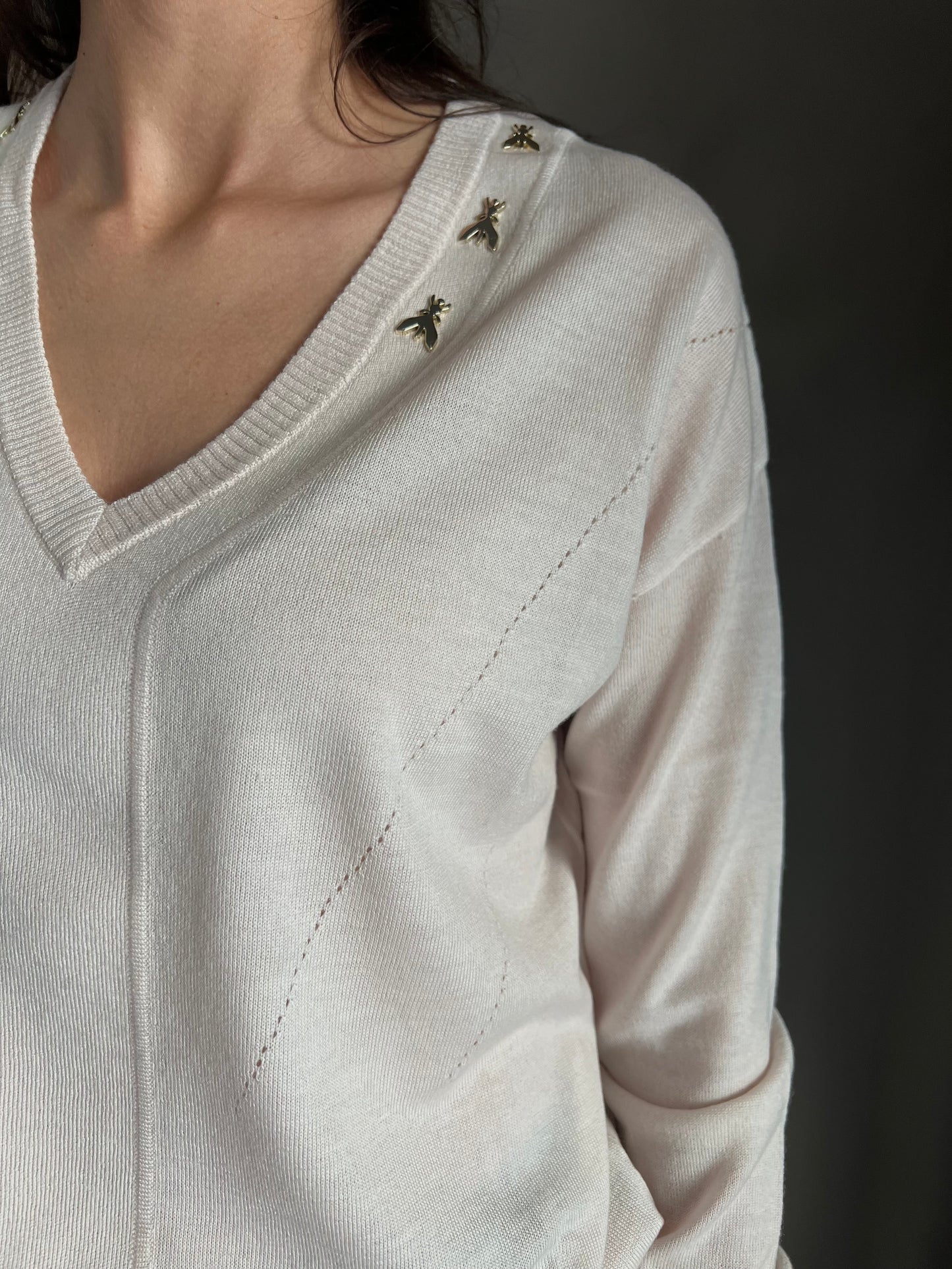 Maglia scollo a V in lana Peach Dust