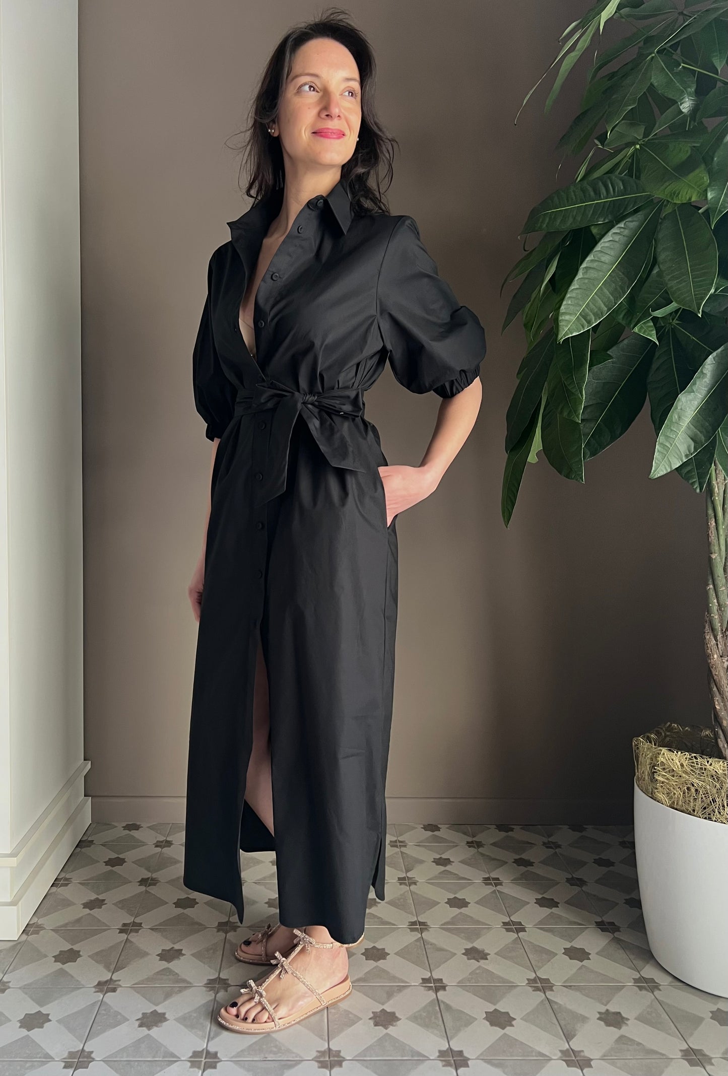 Abito chemisier in cotone nero