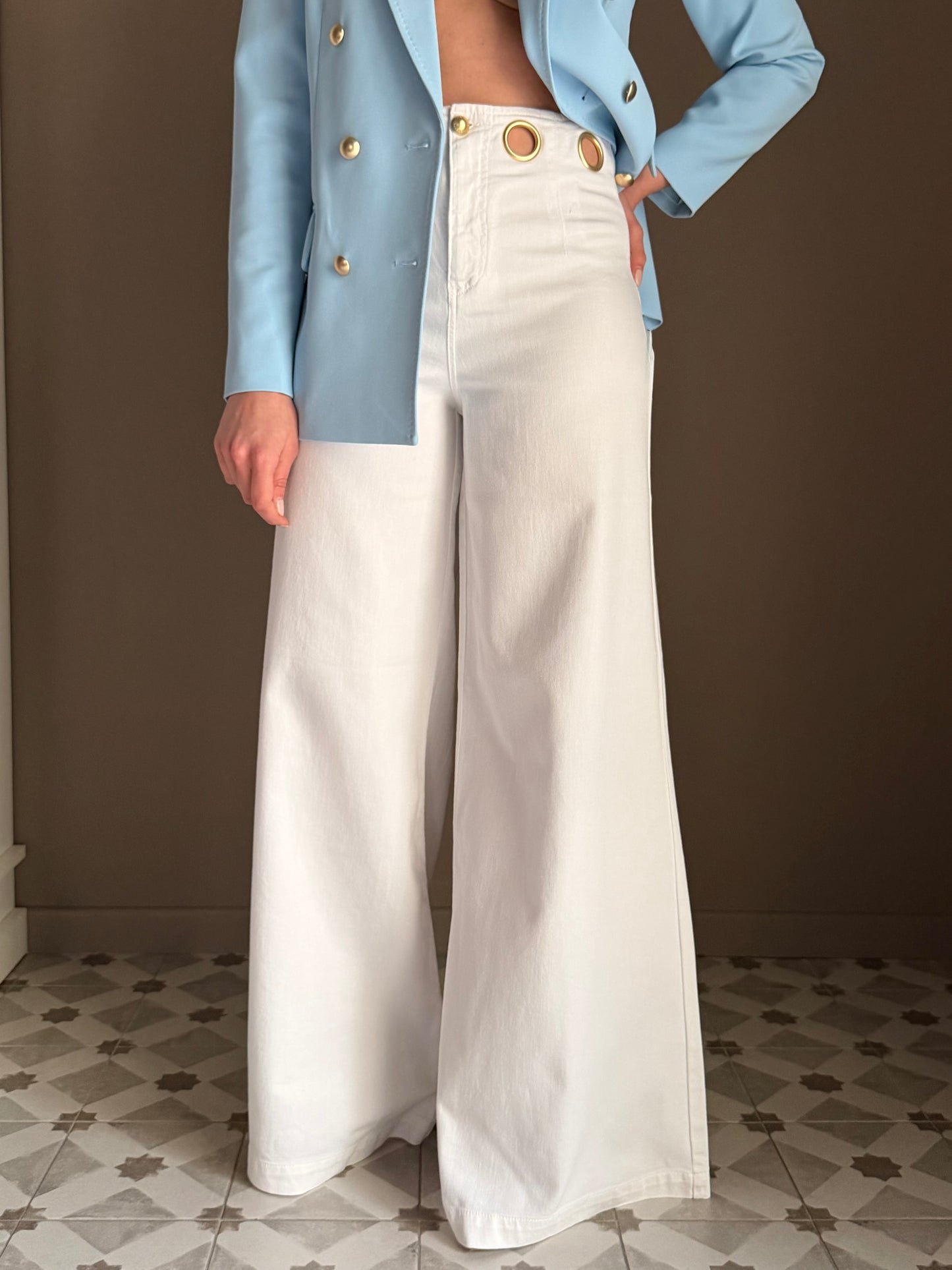 Pantalone a palazzo in drill con dettagli gold