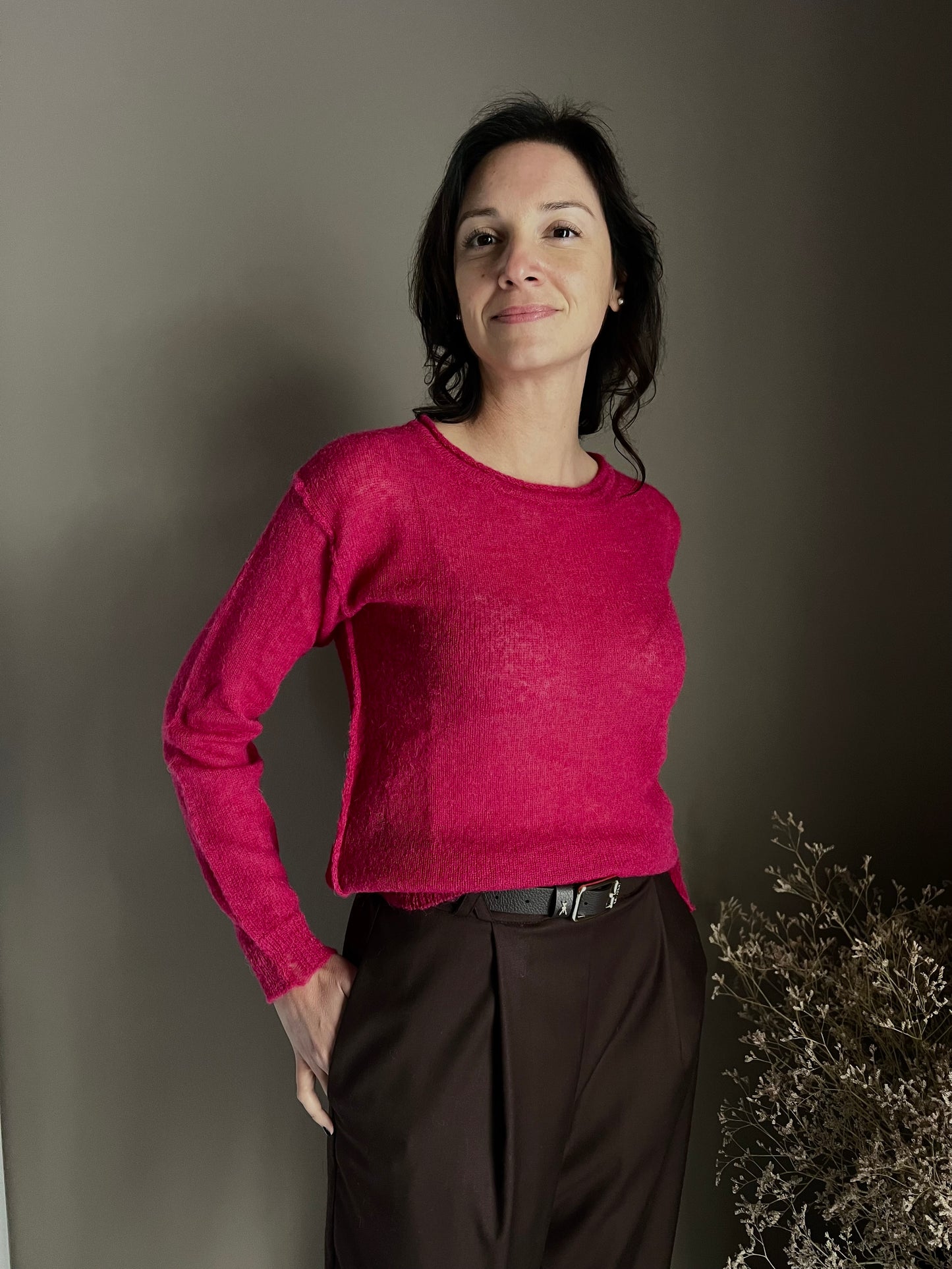 Maglia girocollo in lana e alpaca Noumeno Concept peonia