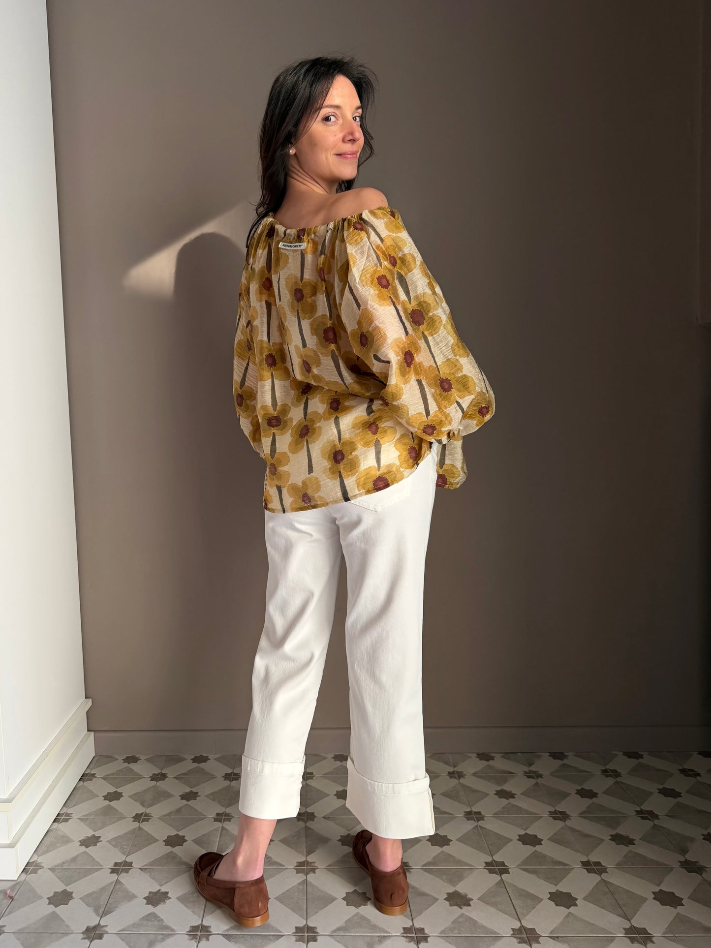 Pantalone straight in drill di cotone