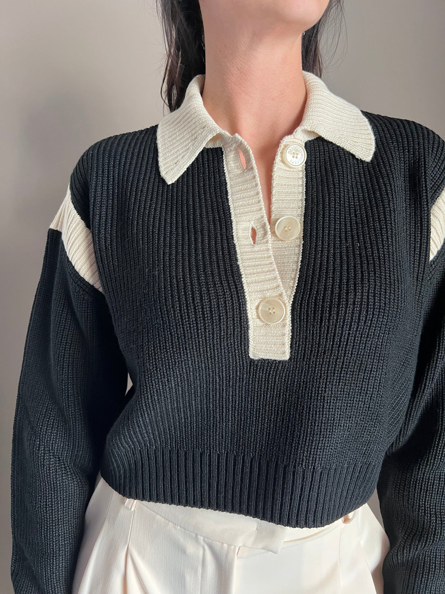 Maglia polo crop a costine