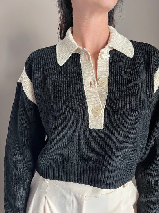 Maglia polo crop a costine