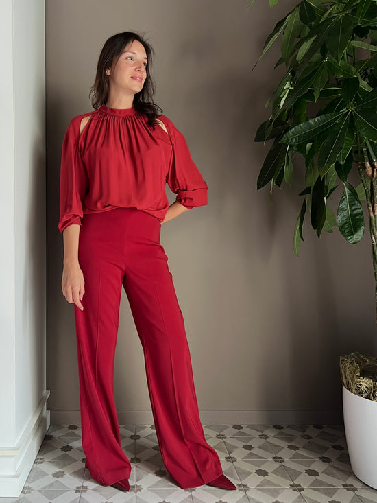 Pantalone in crepe fluido velvet red