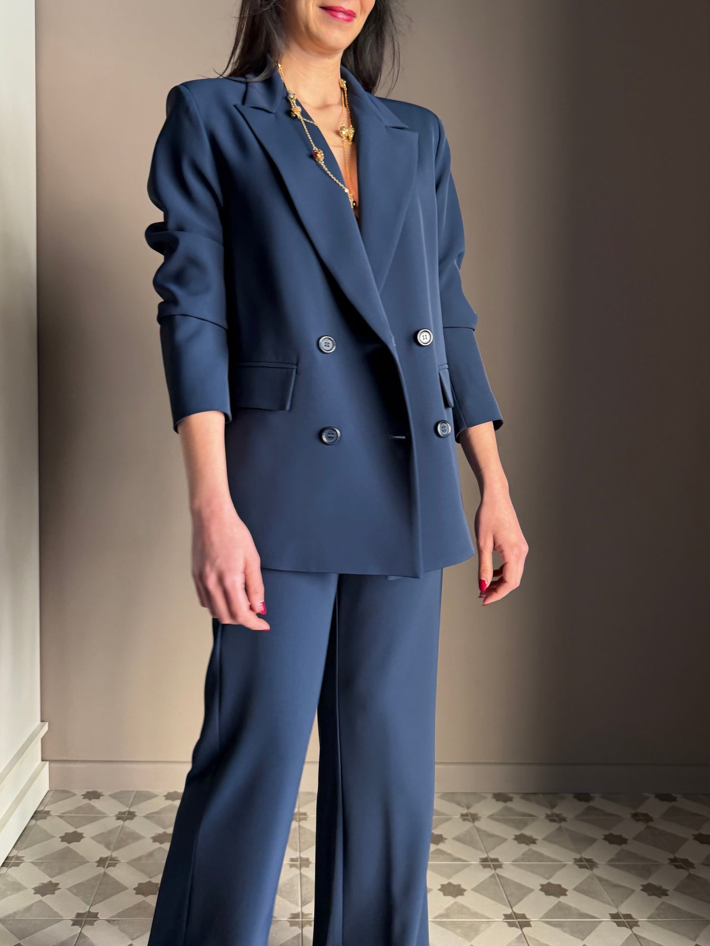 Giacca doppio petto in crepe Navy
