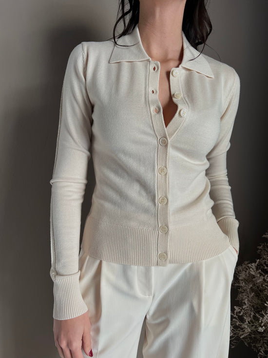 Cardigan in lana con collo a polo