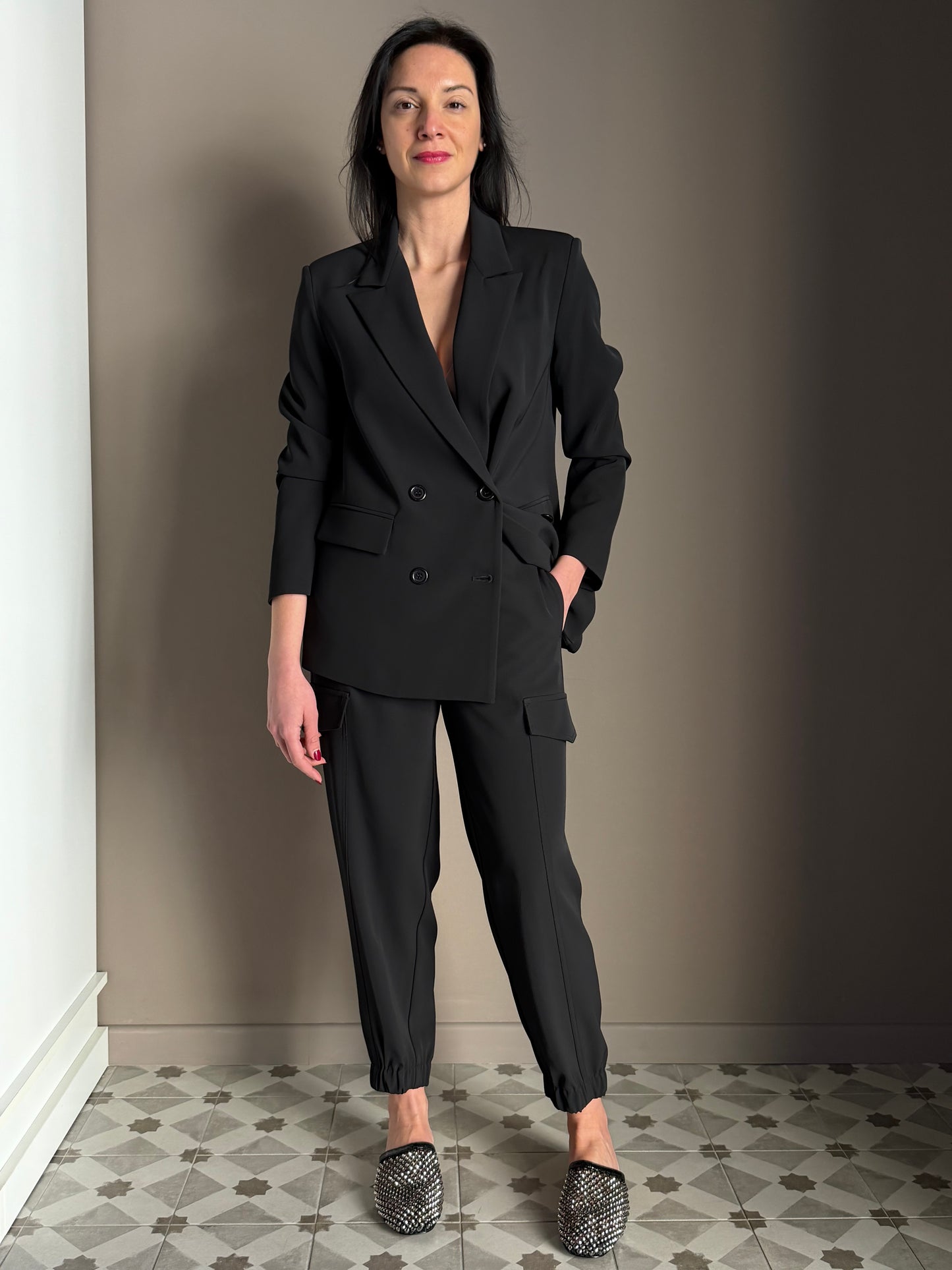 Pantalone cargo in crepe