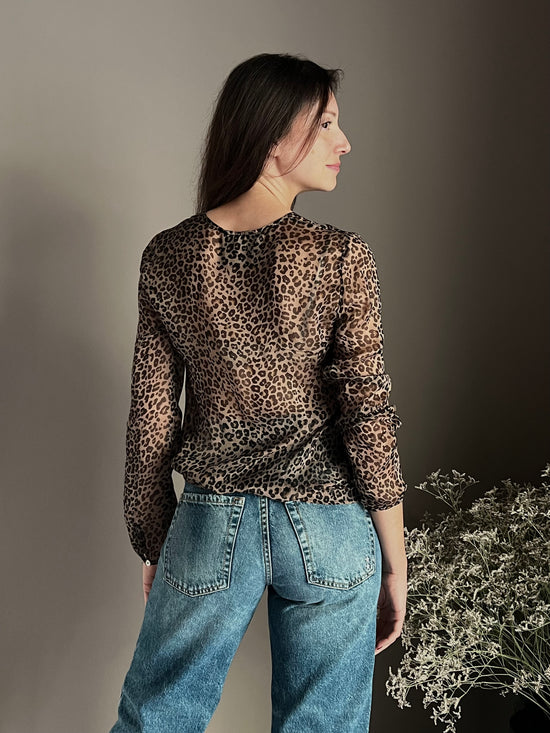 Camicia in viscosa e seta animalier