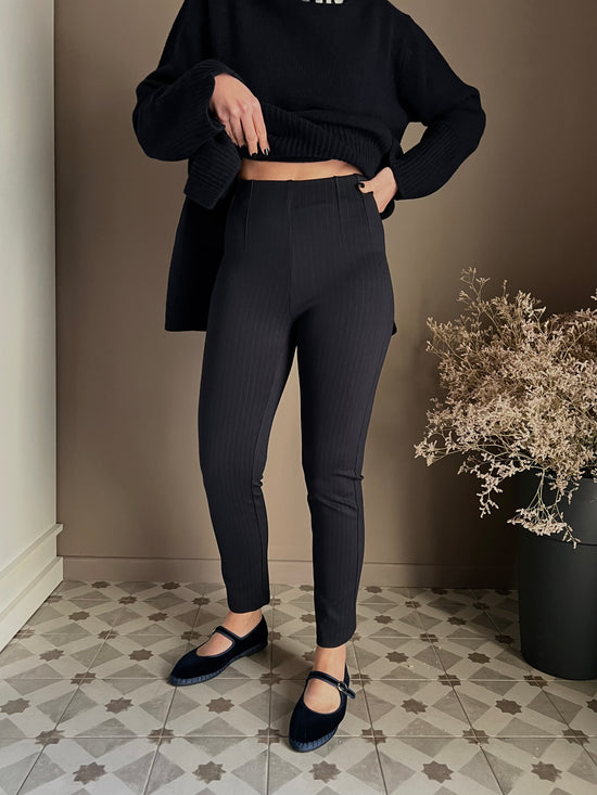 Pantaloni skinny in punto milano gessato blu