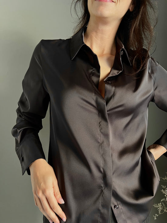 Camicia in satin cioccolato